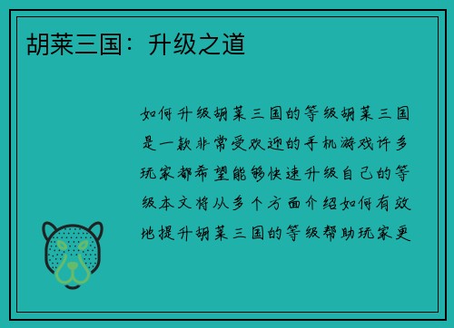 胡莱三国：升级之道